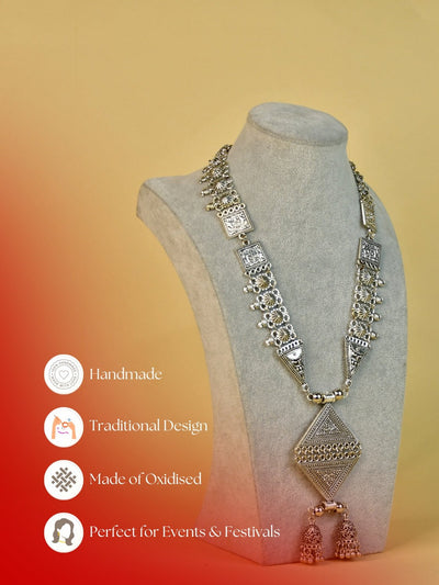 Mayii Handcrafted German Silver Rhombus Pendant with Dzi Beads