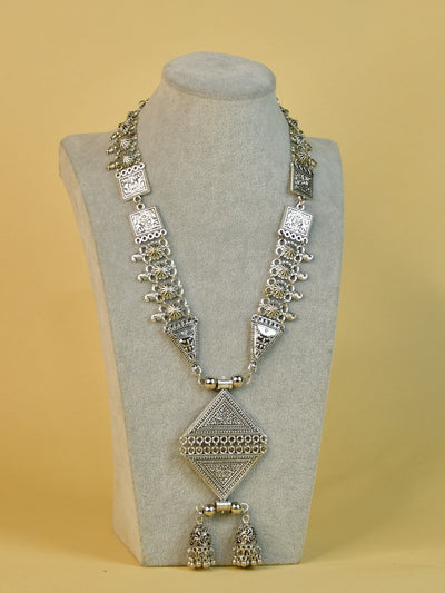 Mayii Handcrafted German Silver Rhombus Pendant with Dzi Beads