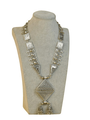 Mayii Handcrafted German Silver Rhombus Pendant with Dzi Beads - Mayii - Mayii