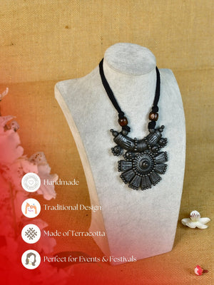Mayii Handcrafted Terracotta Necklace: Crescent with Petal Design - Mayii - Mayii