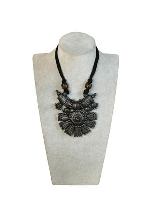 Mayii Handcrafted Terracotta Necklace: Crescent with Petal Design - Mayii - Mayii