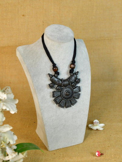 Mayii Handcrafted Terracotta Necklace: Crescent with Petal Design