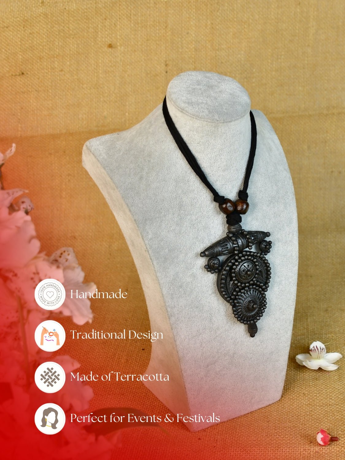Mayii Handcrafted Terracotta Pendant: Petaled Ovoid Design - Mayii - Mayii