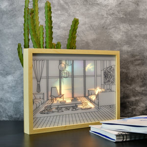 Mayii Illuminated Hall Room Frame – LED Landscape Photo Frame with Sofas, Carpet & Balcony for Chic Home Decor - MAYII - Mayii