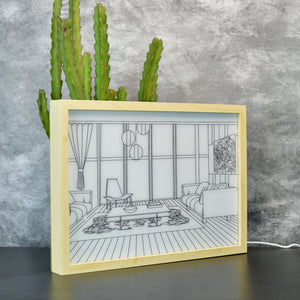 Mayii Illuminated Hall Room Frame – LED Landscape Photo Frame with Sofas, Carpet & Balcony for Chic Home Decor - MAYII - Mayii