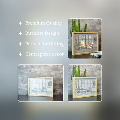 Mayii Illuminated Hall Room Frame – LED Landscape Photo Frame with Sofas, Carpet & Balcony for Chic Home Decor