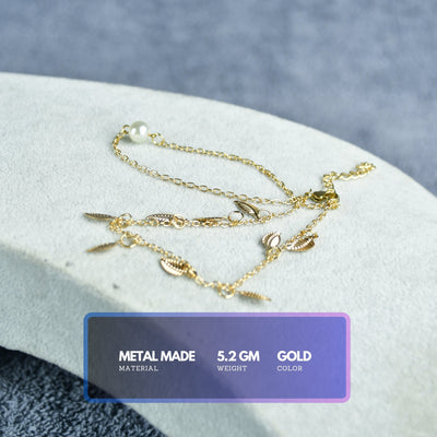 MAYII Leaf Chained Anklet - Gold - Stainless Steel - One Size