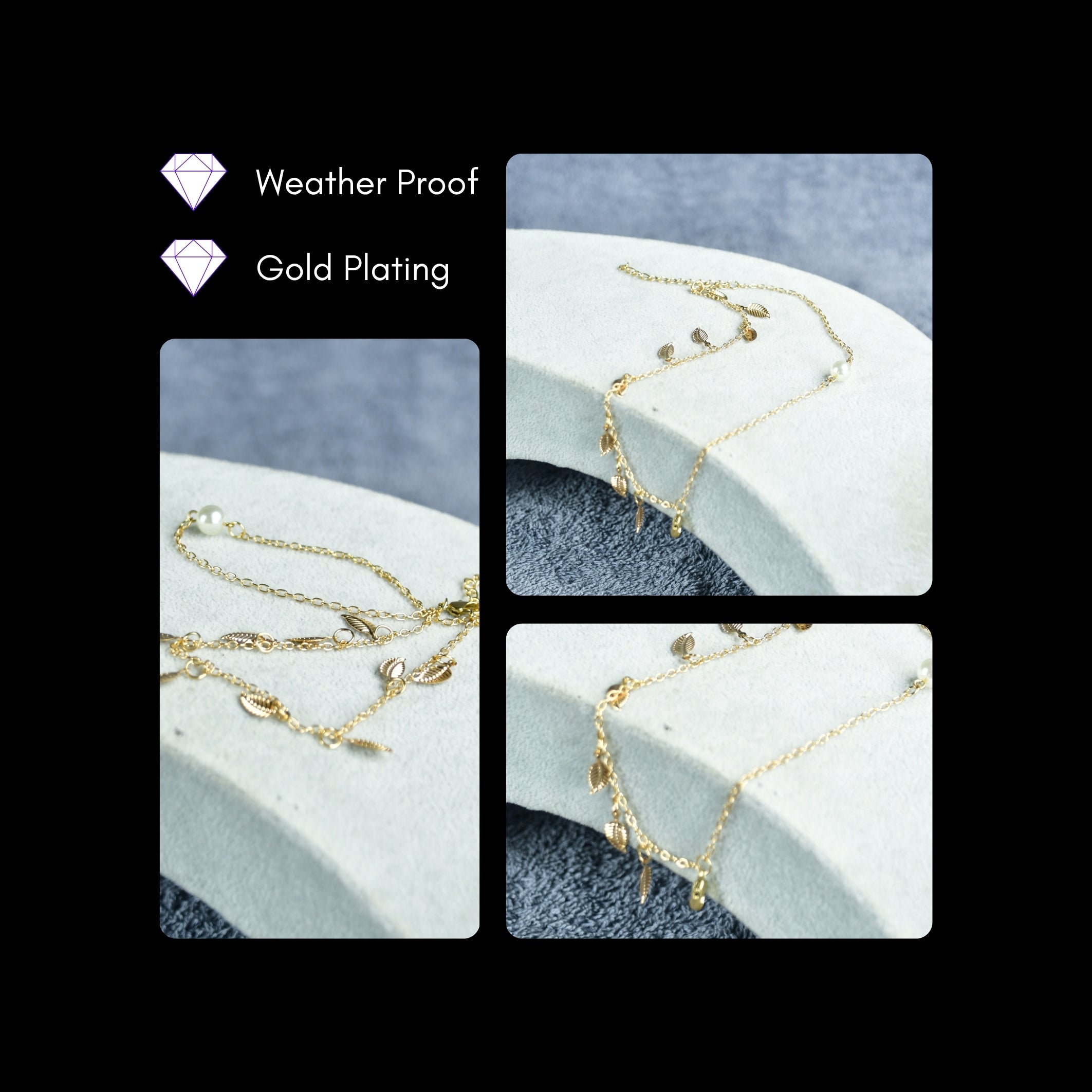 MAYII Leaf Chained Anklet - Gold - Stainless Steel - One Size - Mayii - Mayii