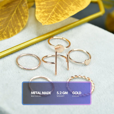 MAYII- Rose Gold 6 Ring Set Stainless Steel - One Size