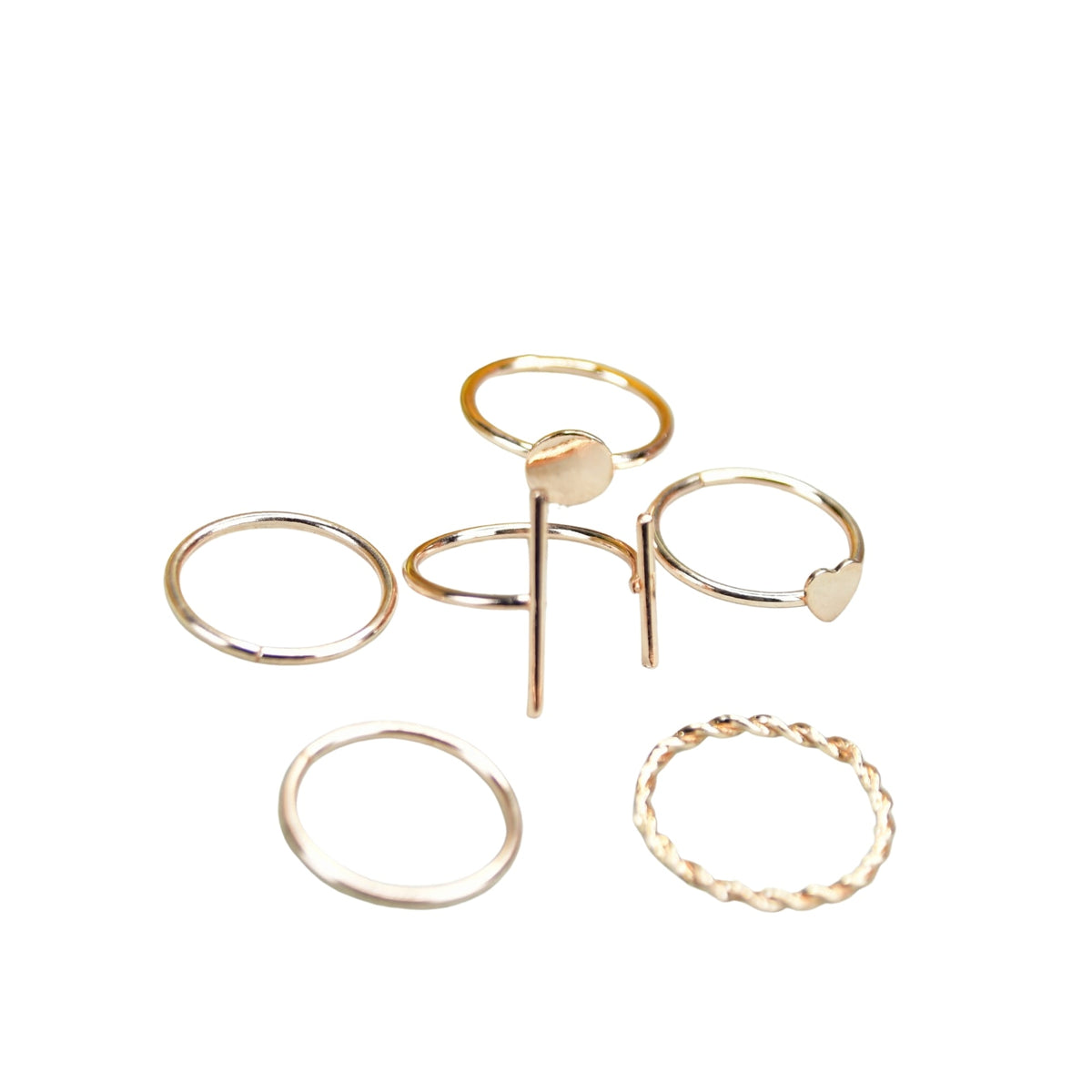 MAYII - Rose Gold 6 Ring Set Stainless Steel - One Size - Mayii - Mayii