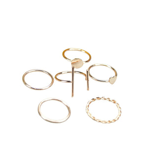 MAYII - Rose Gold 6 Ring Set Stainless Steel - One Size - Mayii - Mayii