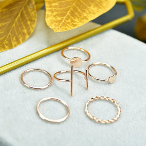 MAYII - Rose Gold 6 Ring Set Stainless Steel - One Size - Mayii - Mayii