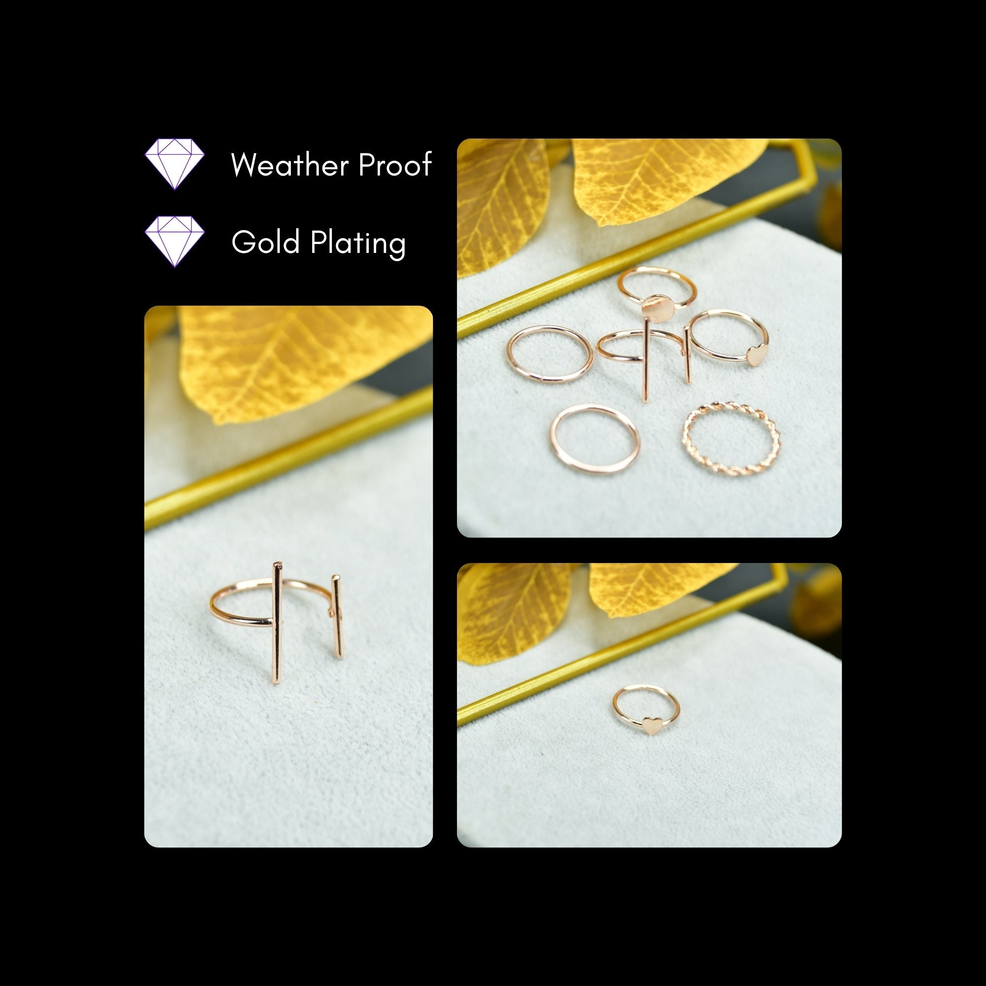 MAYII - Rose Gold 6 Ring Set Stainless Steel - One Size - Mayii - Mayii