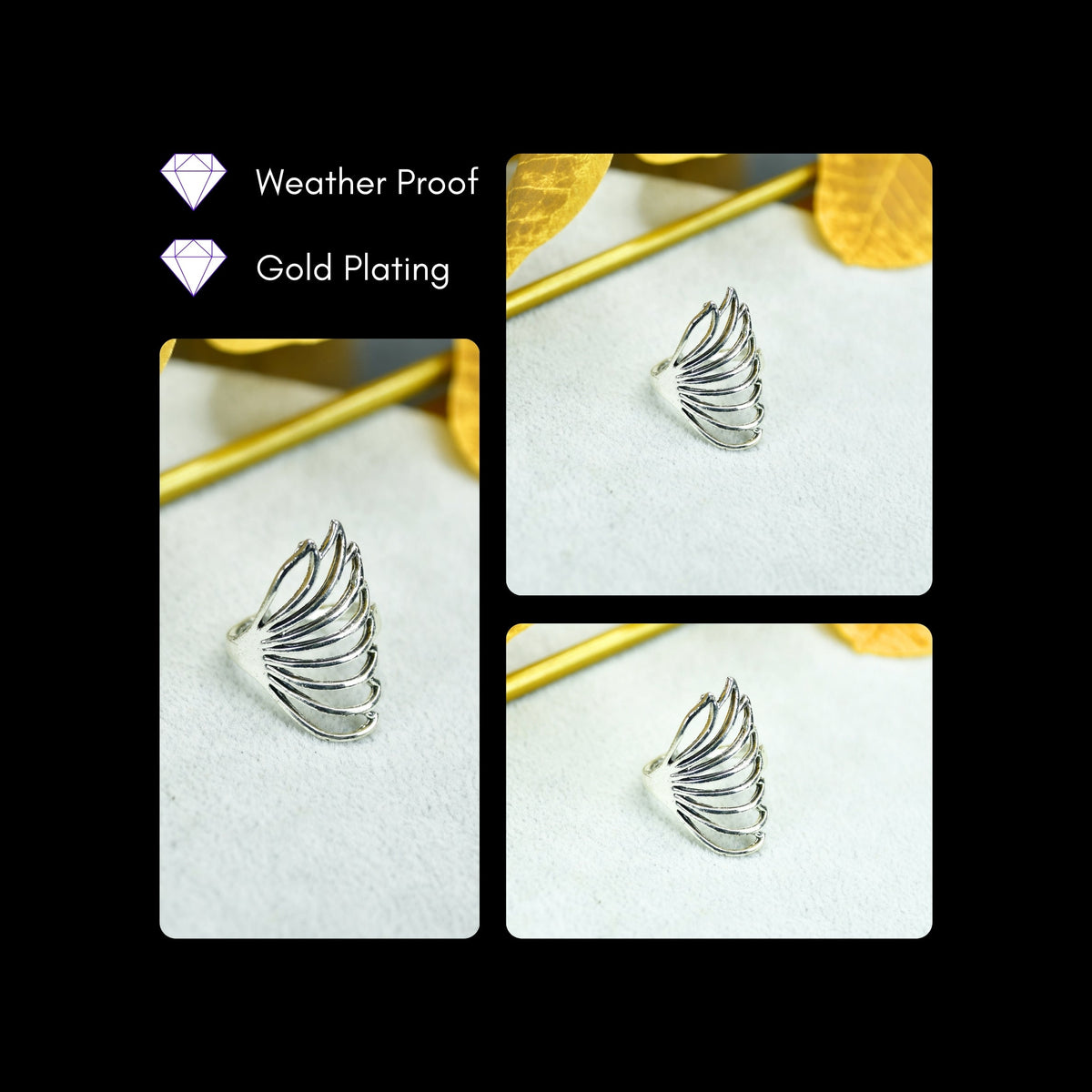 MAYII - Silver Butterfly Wing Ring Set Stainless Steel - One Size - Mayii - Mayii
