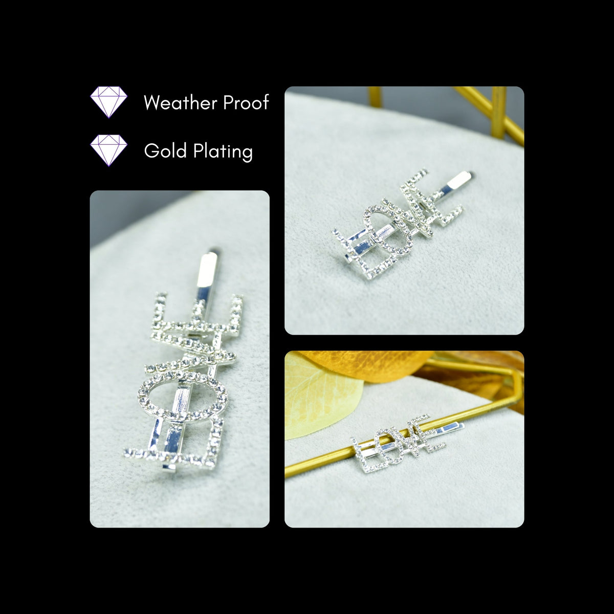 MAYII - Silver Crystal Love Hairpin Stainless Steel - One Size - Mayii - Mayii