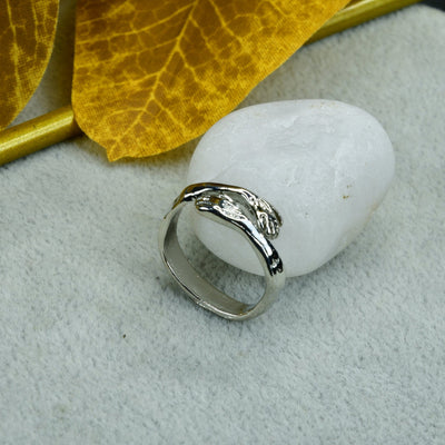 MAYII - Silver Hand in Hand Ring Stainless Steel - One Size