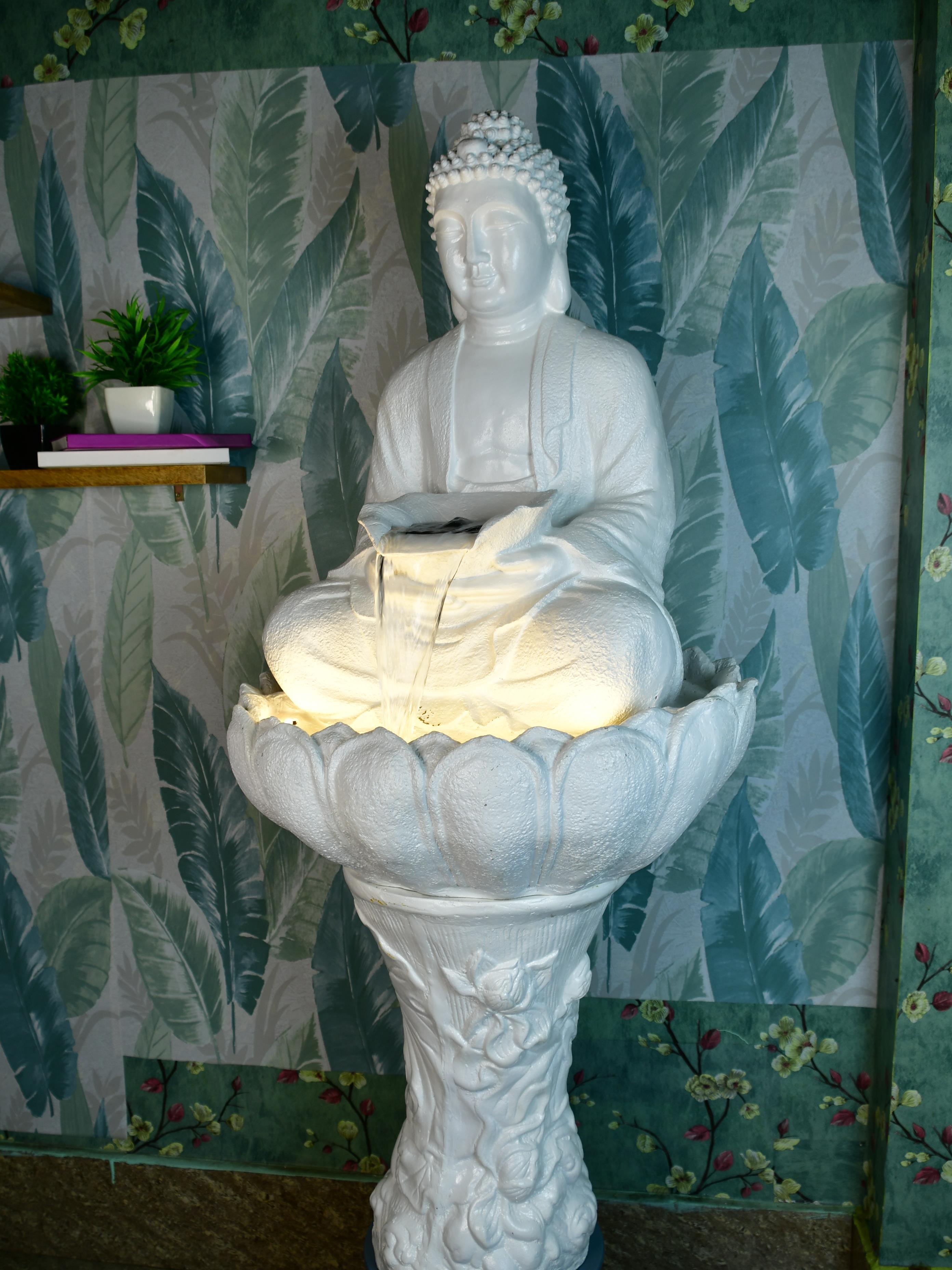 Mayii White Buddha Water Fountain – Elegant Buddha Sitting Waterfall for Tranquil Home Decor & Gifts - MAYII - Mayii