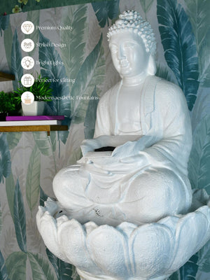 Mayii White Buddha Water Fountain – Elegant Buddha Sitting Waterfall for Tranquil Home Decor & Gifts - MAYII - Mayii