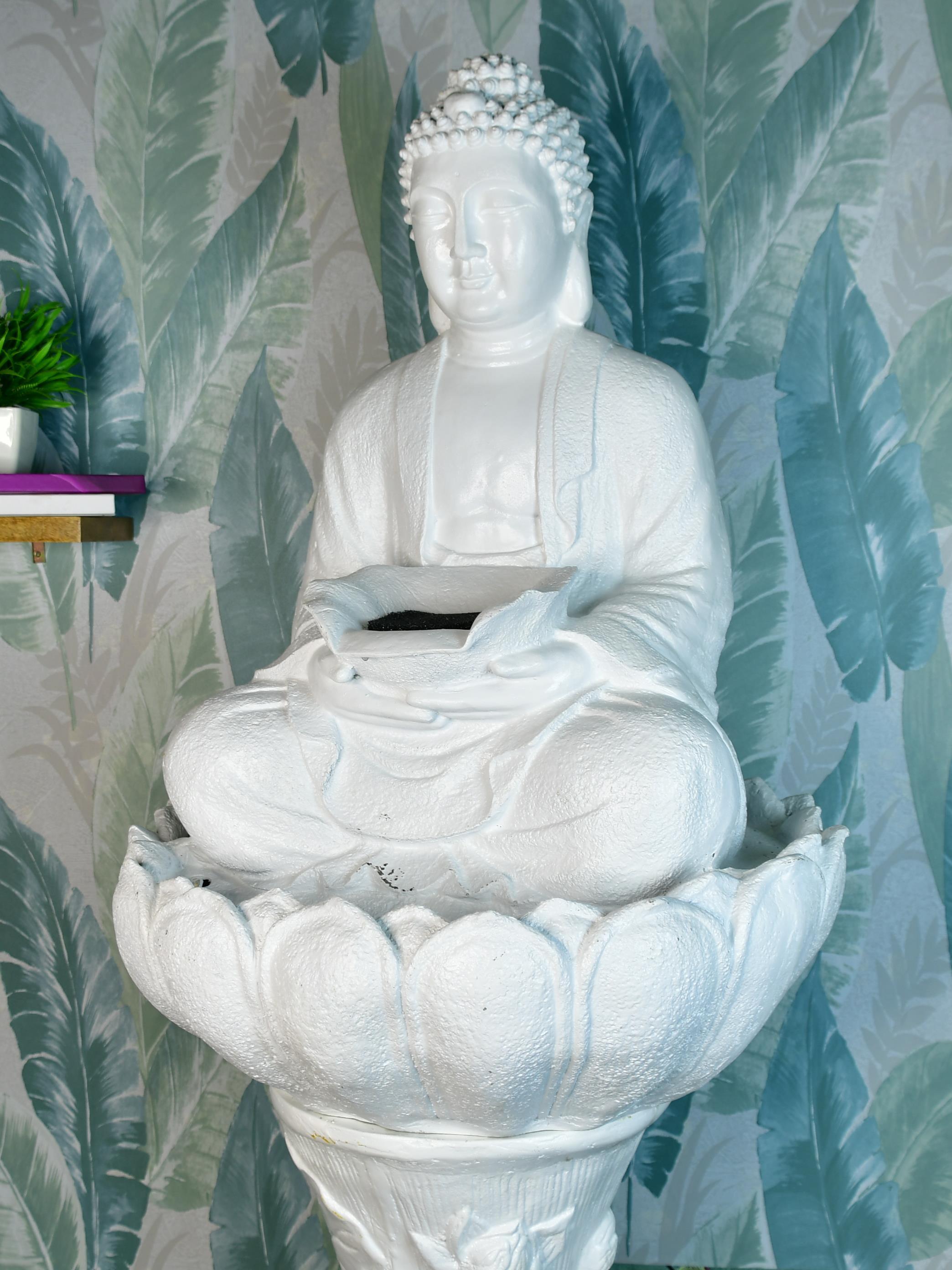 Mayii White Buddha Water Fountain – Elegant Buddha Sitting Waterfall for Tranquil Home Decor & Gifts - MAYII - Mayii