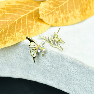 MAYII – White Gold Stainless Steel Butterfly Earrings – One Size