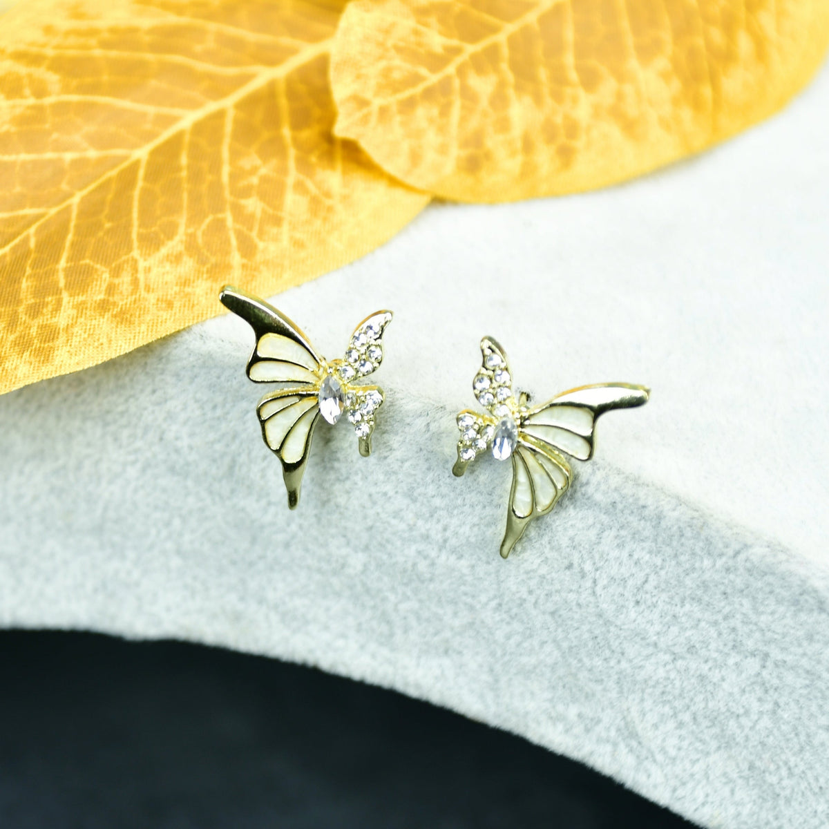 MAYII – White Gold Stainless Steel Butterfly Earrings – One Size - Mayii - Mayii