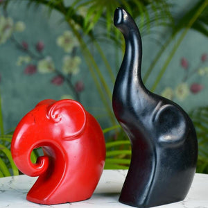 MAYII modern elephant decor set with red and black elephant tabletop sculptures on marble surface