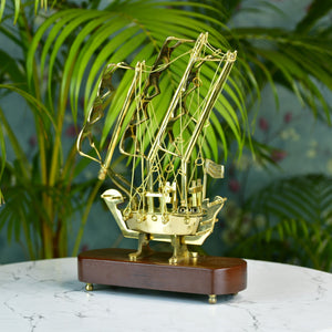 MAYII nautical brass ship sculpture tabletop decor with intricate sails on wooden base