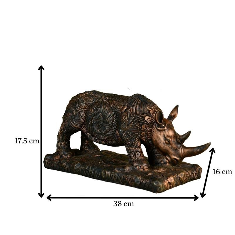MAYII tabletop rhino home decor statue in bronze finish with intricate textured design