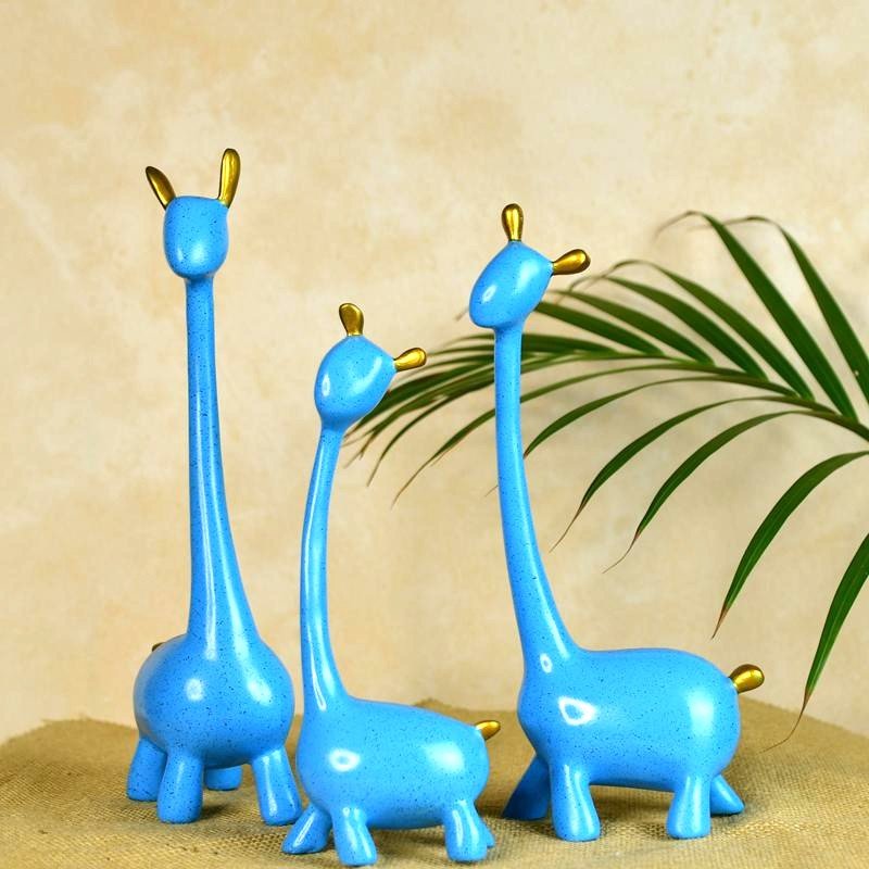 MAYII tabletop unique home decor giraffe set in blue with gold accents perfect for stylish interiors