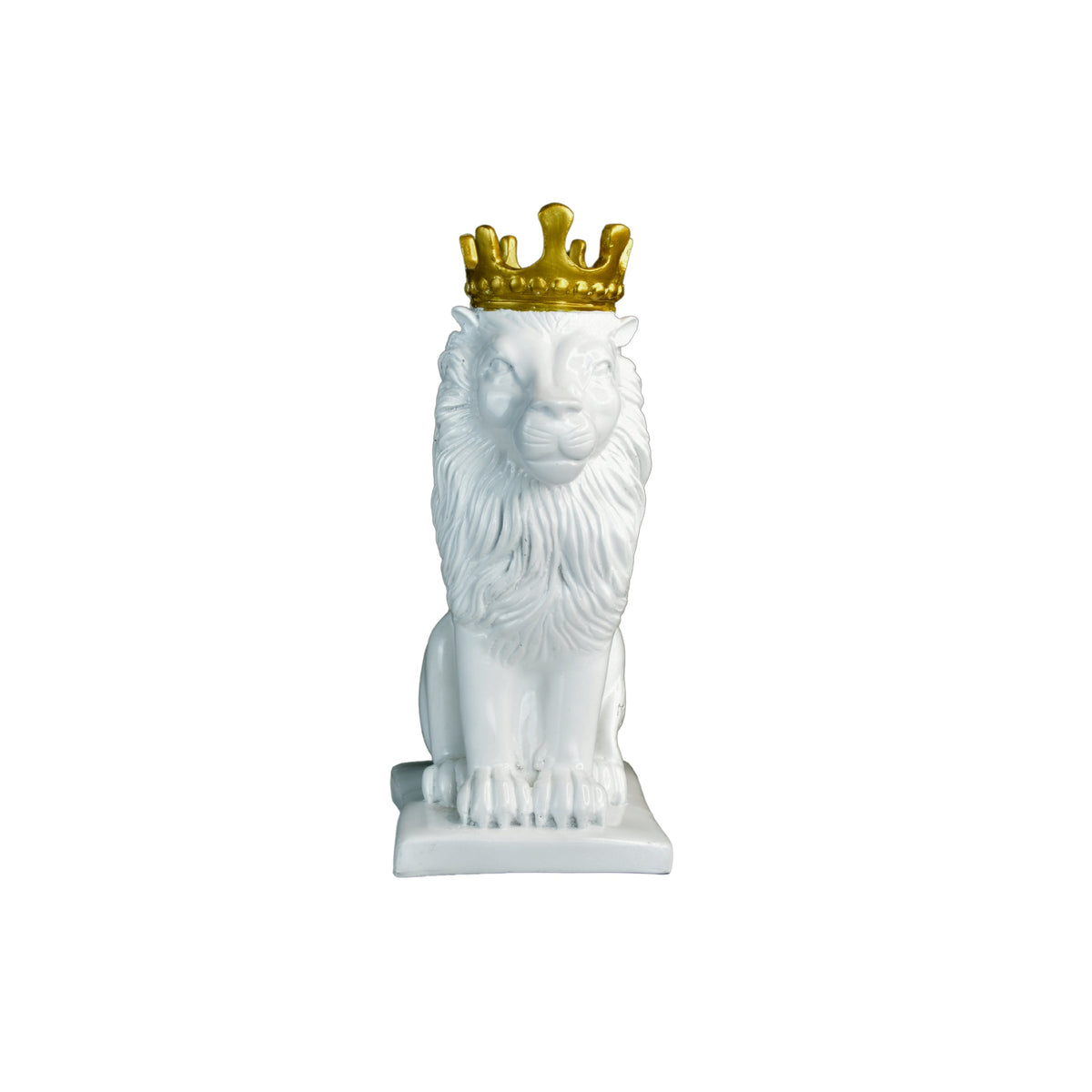 MAYII tabletop white lion figurine with detailed mane and gold crown decoration