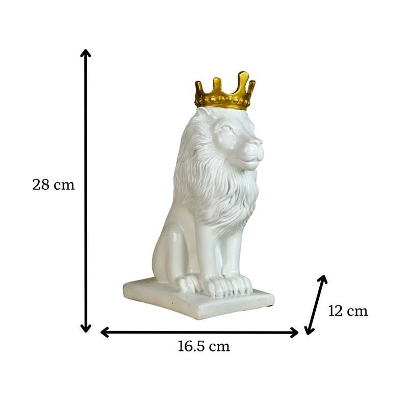 MAYII white lion figurine with gold crown sitting on a rectangular base tabletop decoration