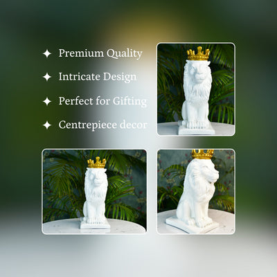 MAYII White Lion Figurine with Gold Crown Tabletop Decor image 3